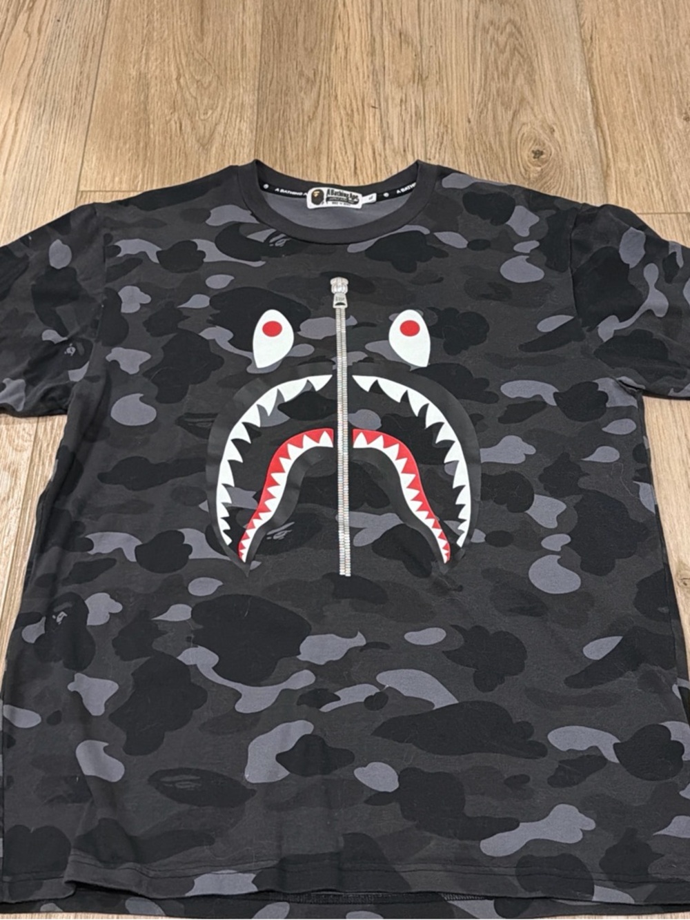 Bape Shark Camo Short Sleeve Tee - Black, Gray, Red, White